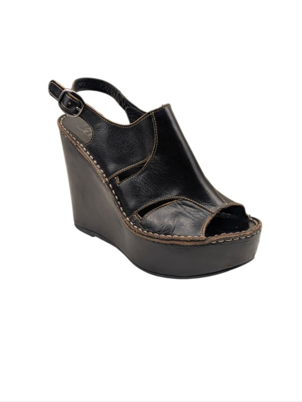 Barneys New York Italian Leather Platform Wedge Sandals EU 38 US 7.5/8  S4116 - Picture 4 of 11